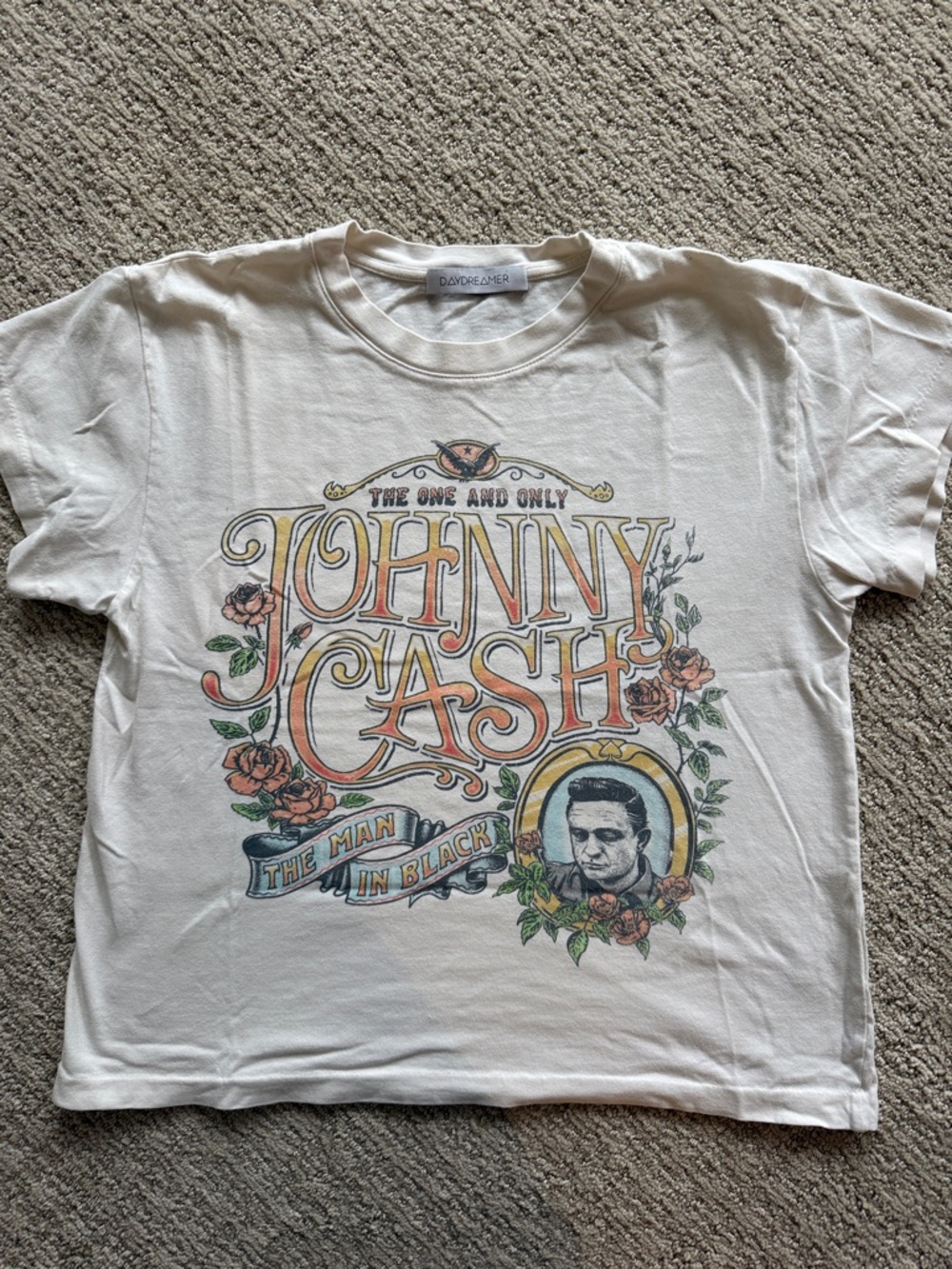 Daydreamer Cream Johnny Cash Floral Graphic Tee